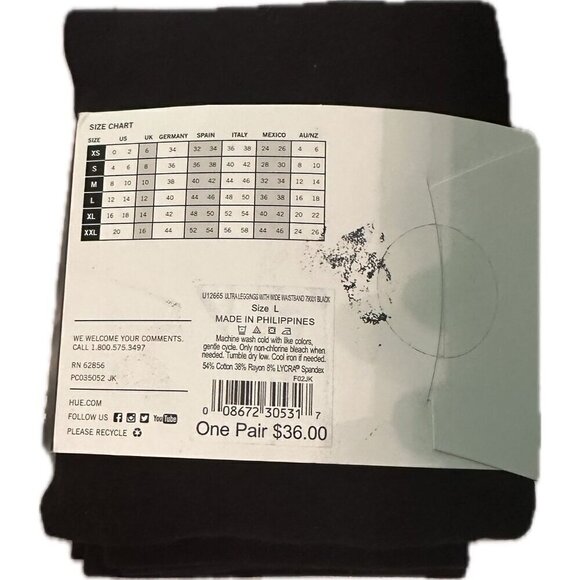 Hue Wide Waistband Leggings- Black- NWT - Picture 2 of 2